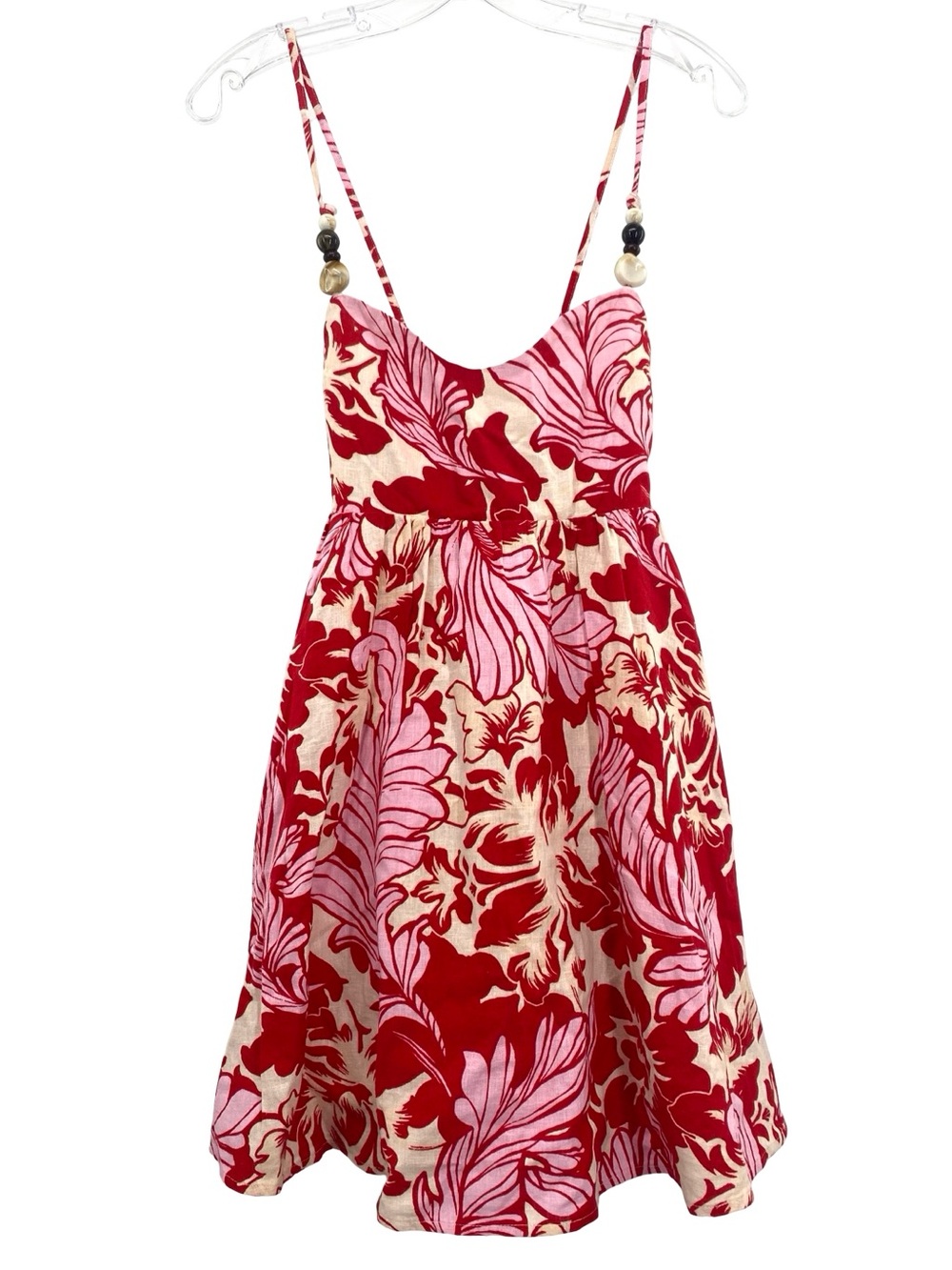 Abercrombie & Fitch Floral Linen Romper Skort Dress Size XS New Red Pink Cream